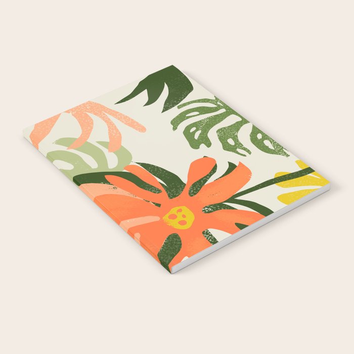 Flowers & Rain, Summer Floral Nature Botanical Painting, Modern Colorful Bohemian Illustration Notebook