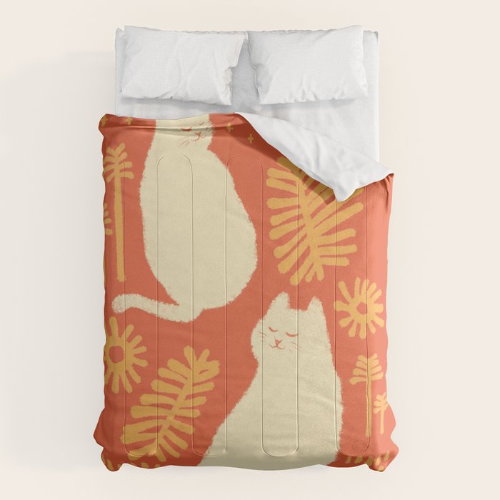Abstraction Minimal Cat 27red Happy Go Lucky Comforter