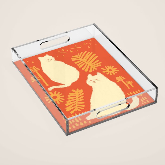 Abstraction Minimal Cat 27red Happy Go Lucky Acrylic Tray