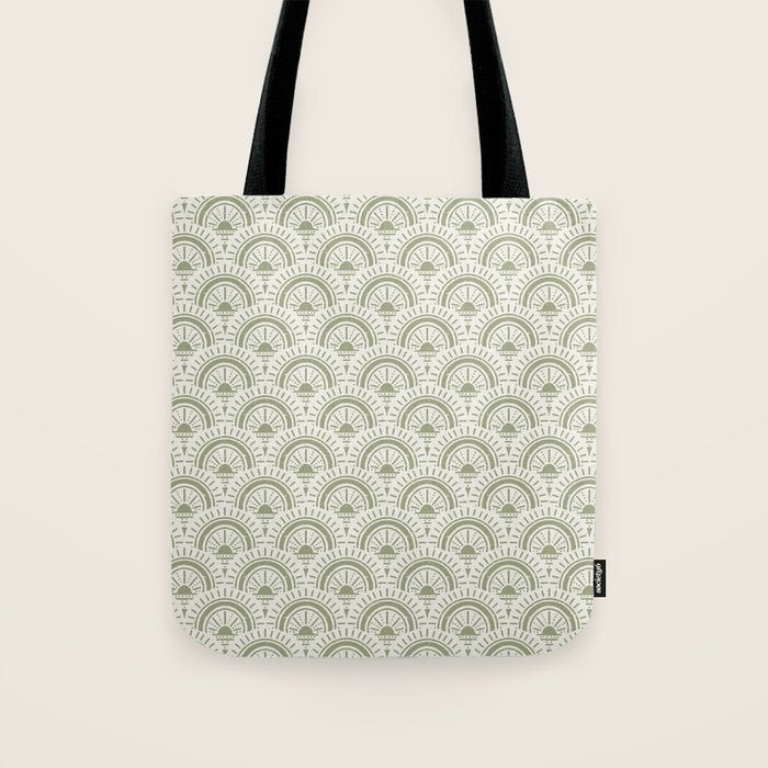 Surfside Deco . Lush Green On Neutral Tote Bag