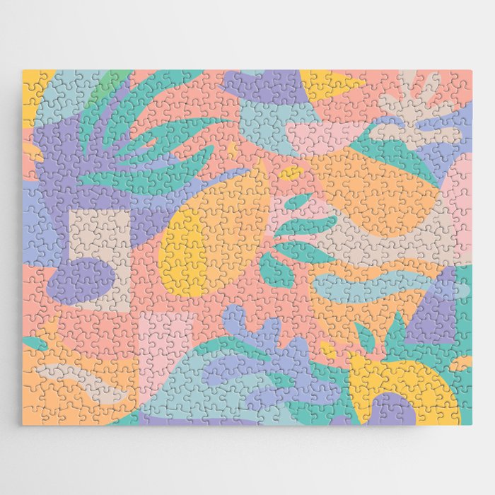 Lemons In Amalfi / Abstract Shapes, Pink, Turquoise, Yellow, Lavender Jigsaw Puzzle