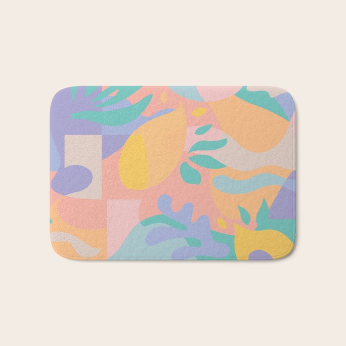 Lemons In Amalfi / Abstract Shapes, Pink, Turquoise, Yellow, Lavender Bath Mat