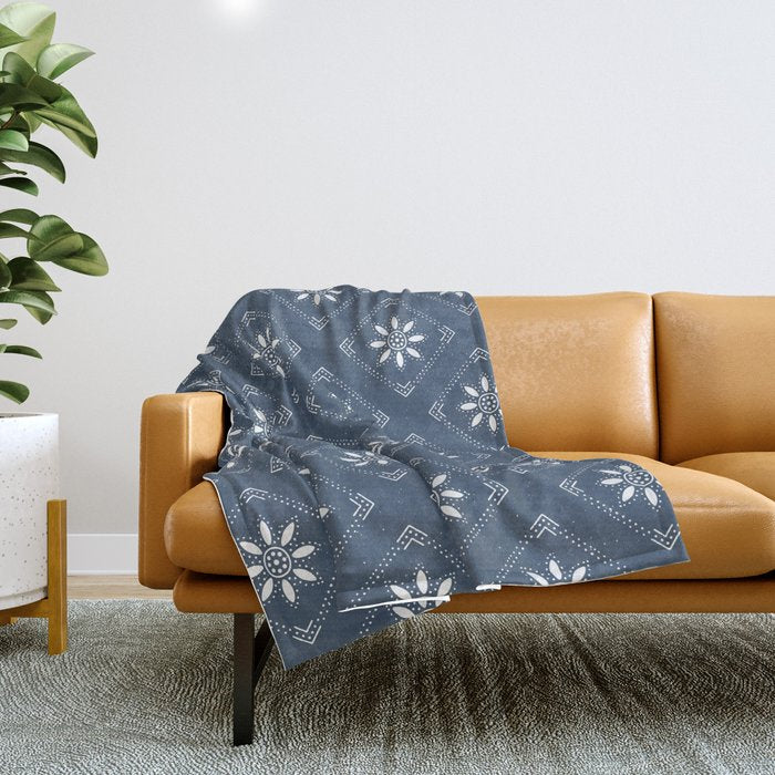 Scandinavian Classic Blue Squares Throw Blanket
