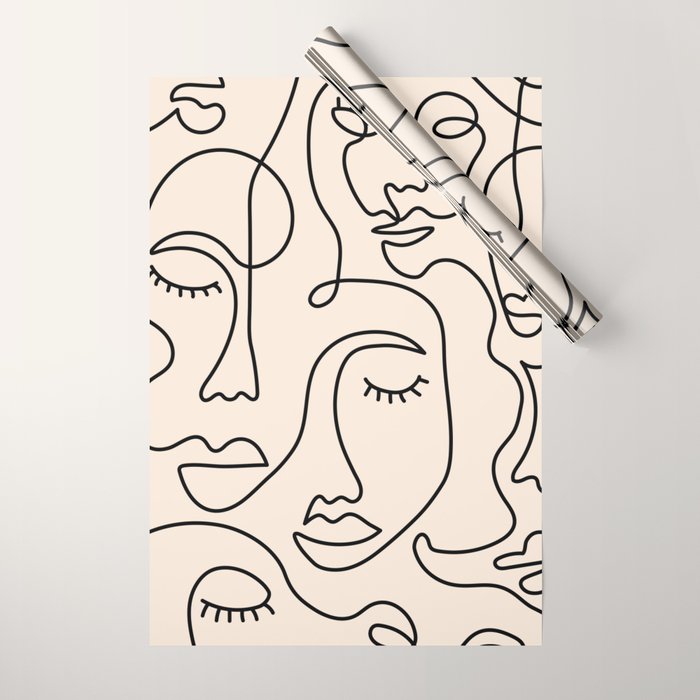 Abstract Single Line Face  Wrapping Paper