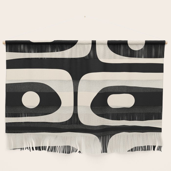 Mid Century Modern Piquet Abstract Pattern In Black And Almond Cream Wall Hanging