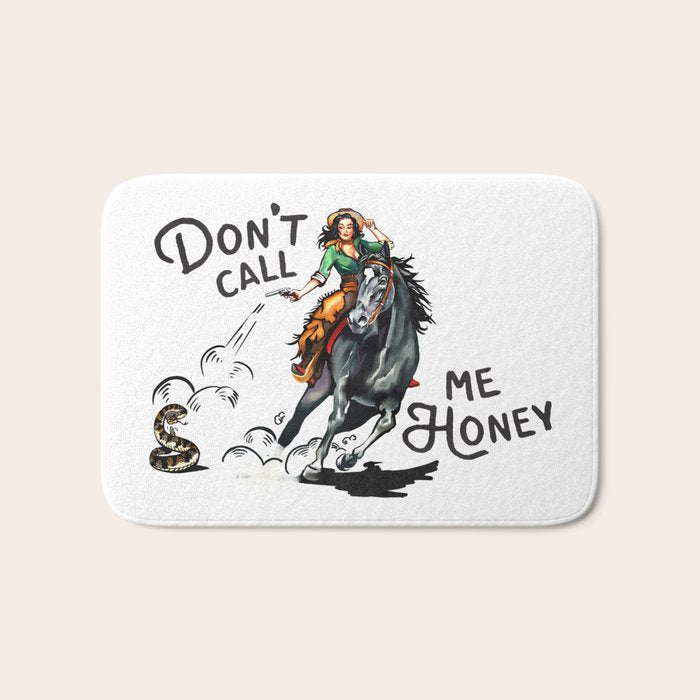 "Don'T Call Me Honey" Cowgirl On Horseback Shooting A Rattlesnake Bath Mat