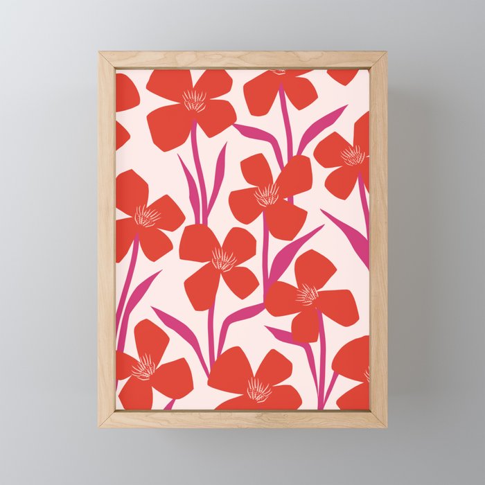 Red And Pink Floral Pattern Mini Art Print