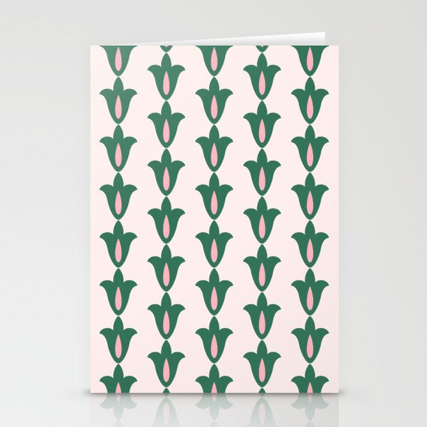 Retro Green Floral Pattern Stationery Card