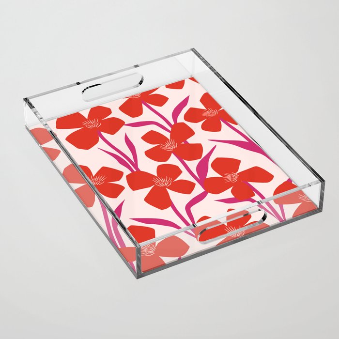 Red And Pink Floral Pattern Acrylic Tray