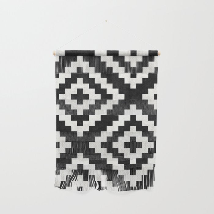 Urban Tribal Pattern No.17 - Aztec - Black And White Concrete Wall Hanging