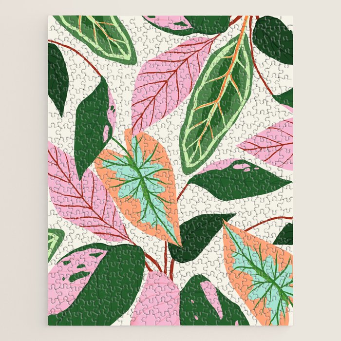 The Inseparable V.01, Nature Botanical Plants, Blush Leaves Modern Boho, Pastel Illustration Garden Jigsaw Puzzle