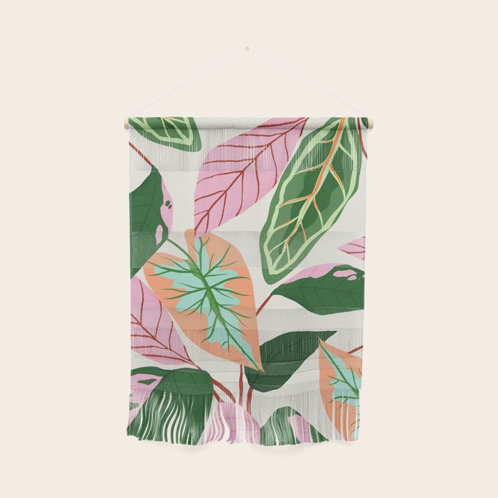 The Inseparable V.01, Nature Botanical Plants, Blush Leaves Modern Boho, Pastel Illustration Garden Wall Hanging