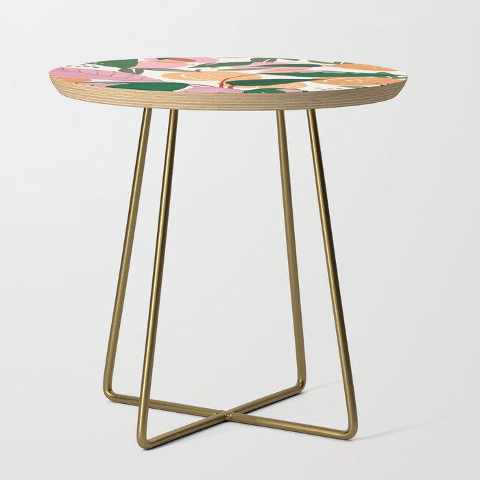 The Peach Garden , Vintage Botanical Tropical Jungle, Fruits Plants Pastel Summer Forest Side Table