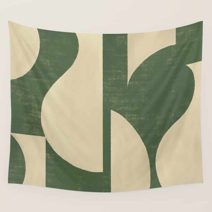 Abstract Vase Collage - Deep Green Wall Tapestry