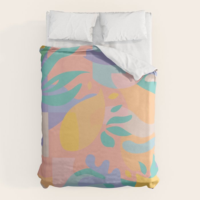 Lemons In Amalfi / Abstract Shapes, Pink, Turquoise, Yellow, Lavender Duvet Cover