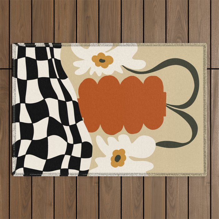 Vintage Matisse Floral Check  Outdoor Rug