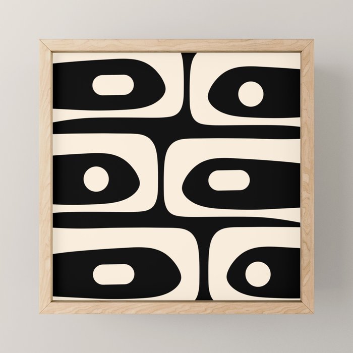 Mid Century Modern Piquet Abstract Pattern In Black And Almond Cream Mini Art Print