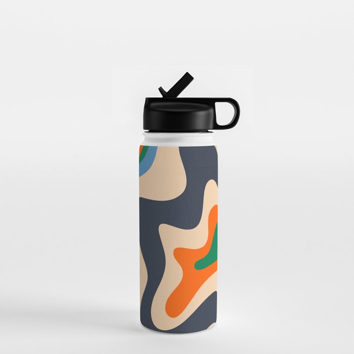 Retro Liquid Swirl Abstract Pattern Blue Beige Orange Mustard Green Water Bottle