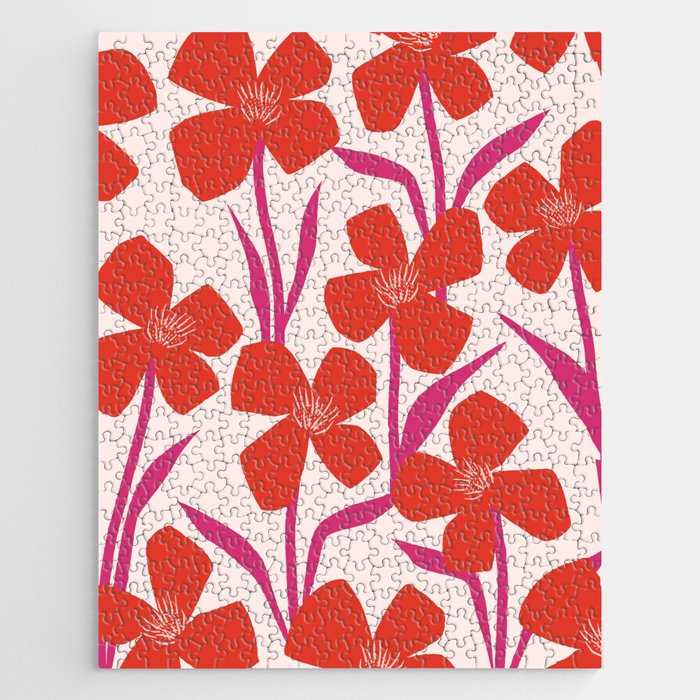 Red And Pink Floral Pattern Jigsaw Puzzle