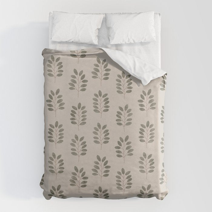 Noble Branches - Pewter And Olive Duvet Cover