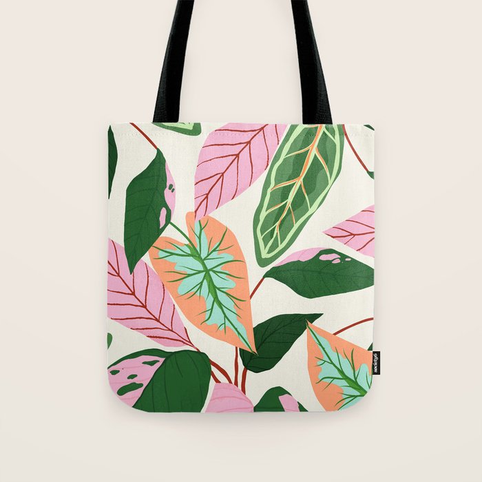 The Inseparable V.01, Nature Botanical Plants, Blush Leaves Modern Boho, Pastel Illustration Garden Tote Bag