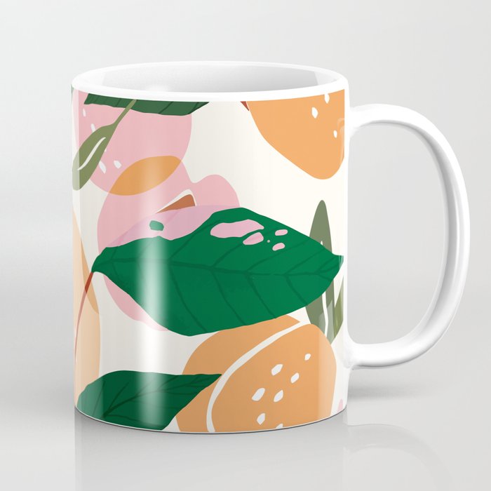 The Peach Garden , Vintage Botanical Tropical Jungle, Fruits Plants Pastel Summer Forest Coffee Mug
