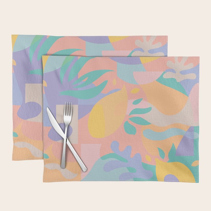 Lemons In Amalfi / Abstract Shapes, Pink, Turquoise, Yellow, Lavender Placemat