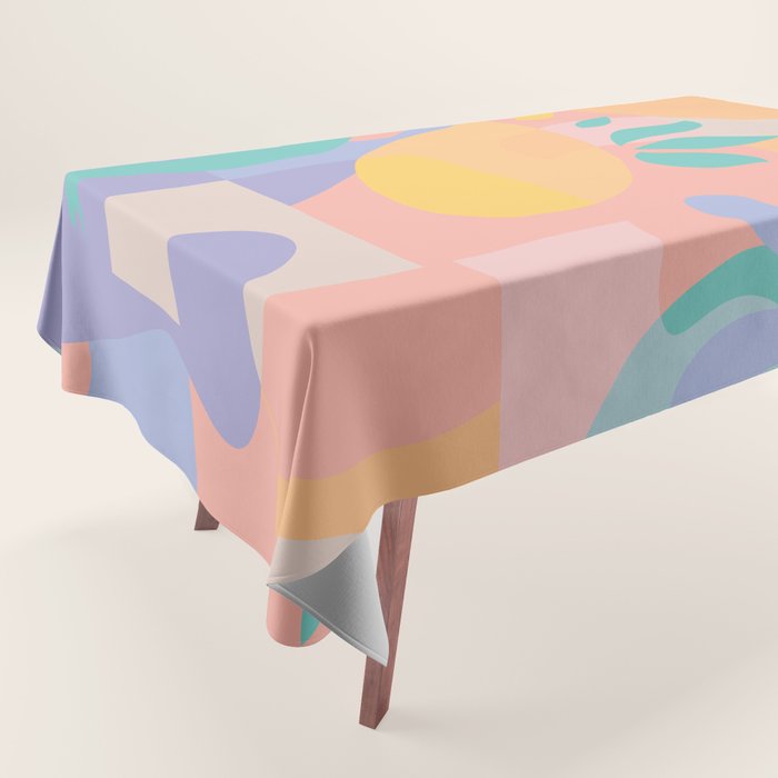 Lemons In Amalfi / Abstract Shapes, Pink, Turquoise, Yellow, Lavender Tablecloth