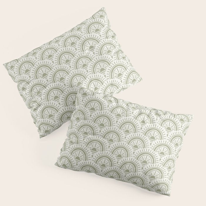 Surfside Deco . Lush Green On Neutral Pillow Sham