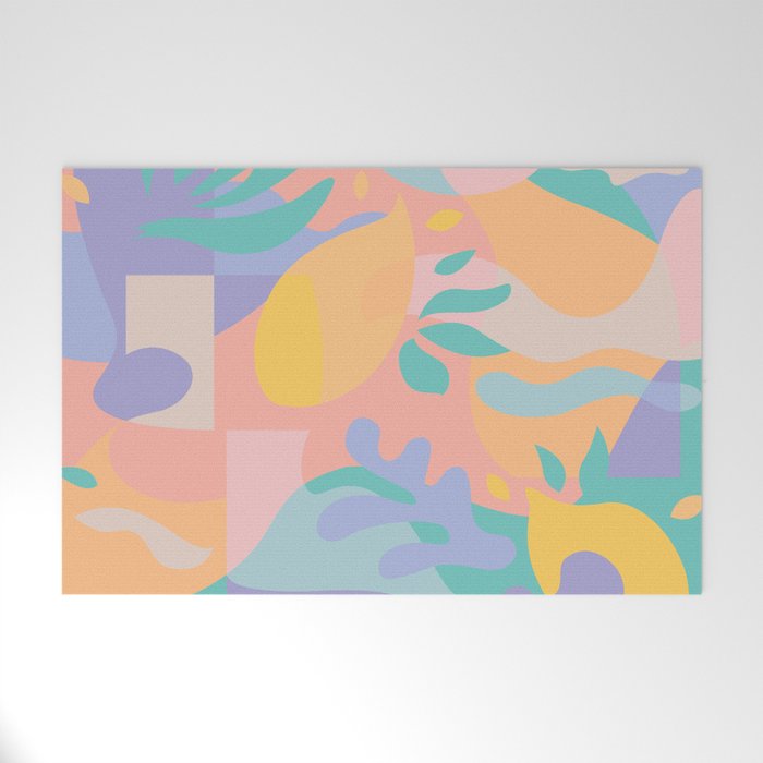 Lemons In Amalfi / Abstract Shapes, Pink, Turquoise, Yellow, Lavender Welcome Mat