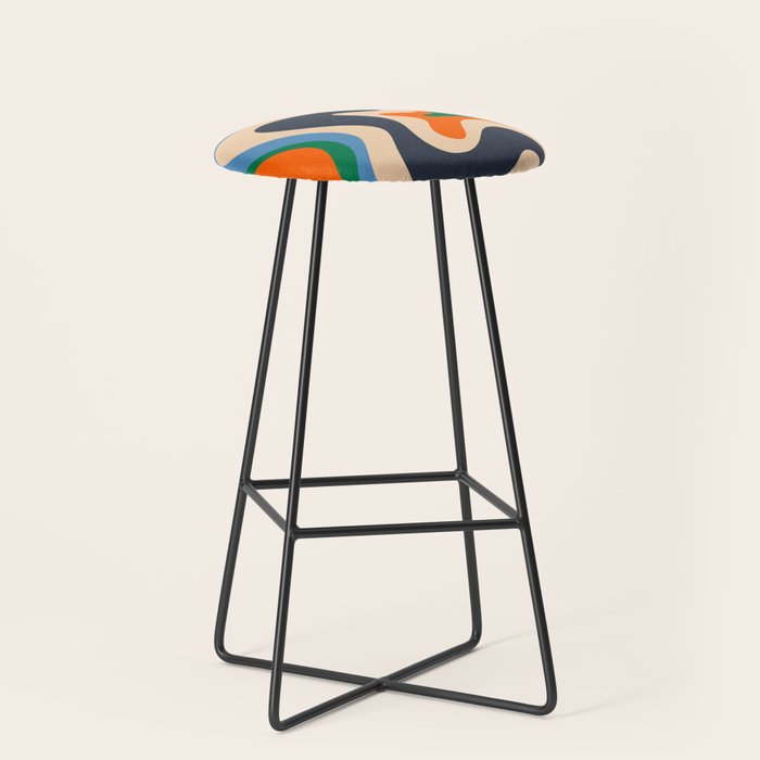 Retro Liquid Swirl Abstract Pattern Blue Beige Orange Mustard Green Stool