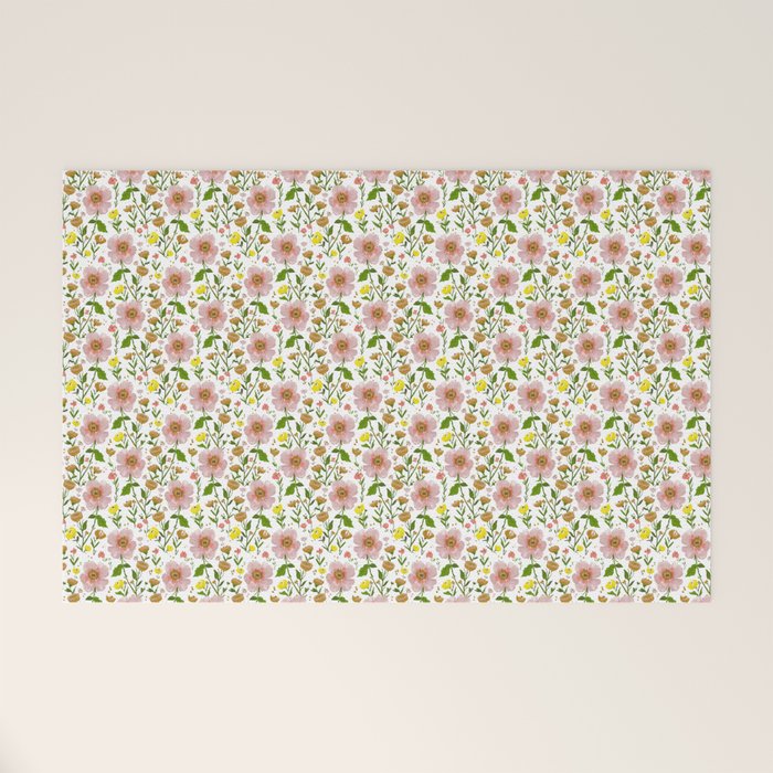 Summer Floral - Pink & Yellow Welcome Mat