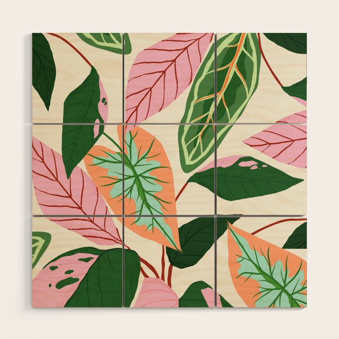 The Inseparable V.01, Nature Botanical Plants, Blush Leaves Modern Boho, Pastel Illustration Garden Wood Wall Art