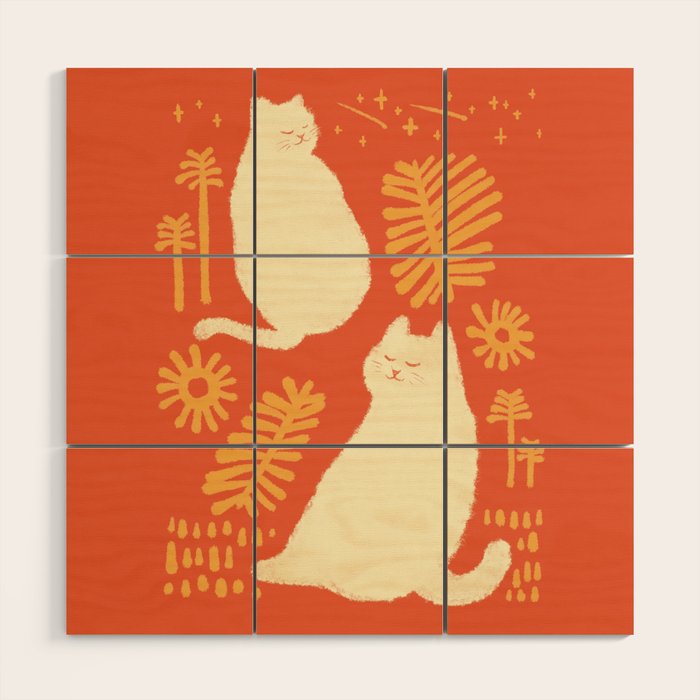 Abstraction Minimal Cat 27red Happy Go Lucky Wood Wall Art