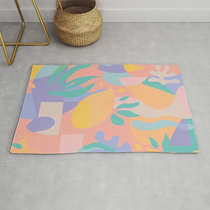 Lemons In Amalfi / Abstract Shapes, Pink, Turquoise, Yellow, Lavender Rug