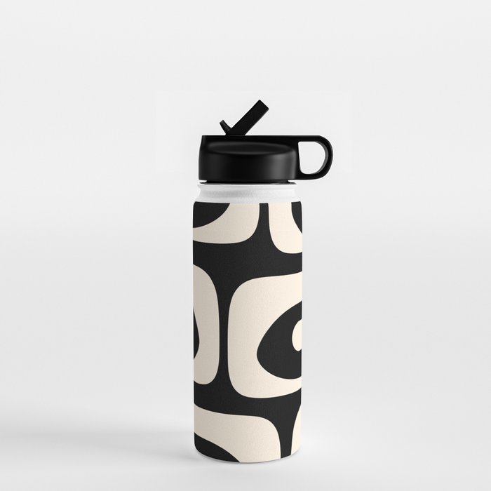 Mid Century Modern Piquet Abstract Pattern In Black And Almond Cream Water Bottle