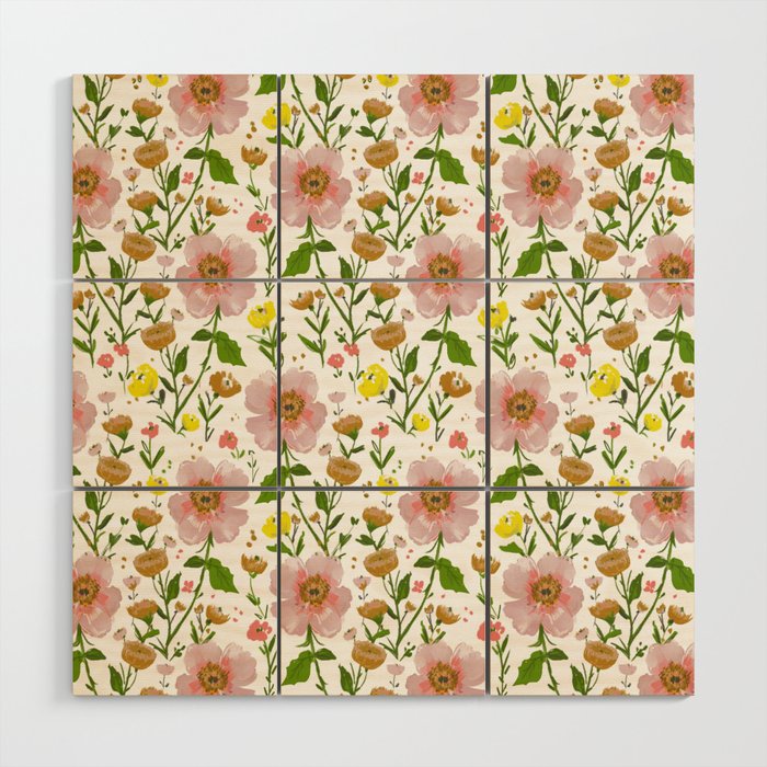 Summer Floral - Pink & Yellow Wood Wall Art