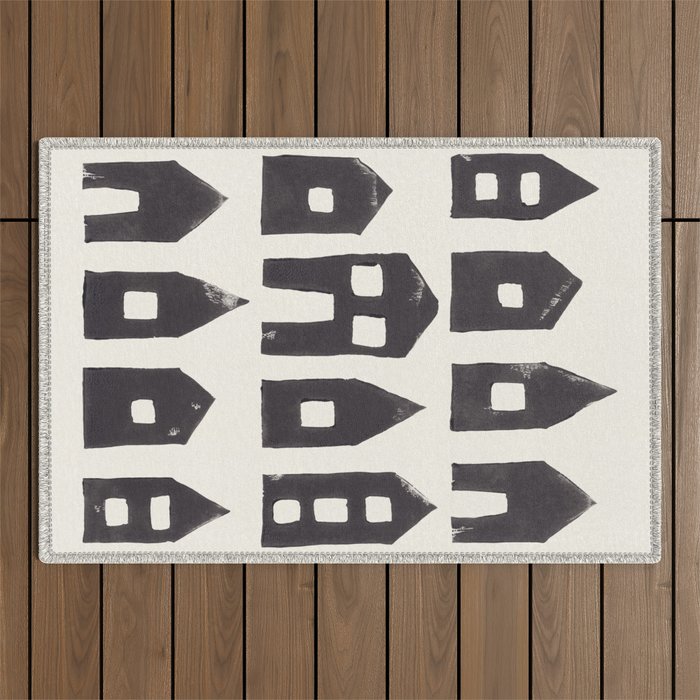 Tiny Houses #1 | Hand-Printed Linocut Outdoor Rug