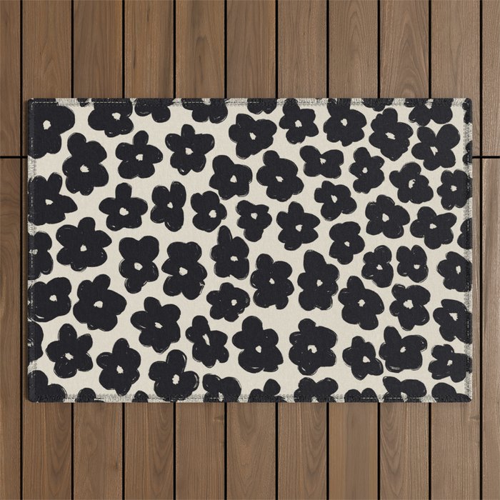 Daisies Pattern No.1 | Black White Outdoor Rug