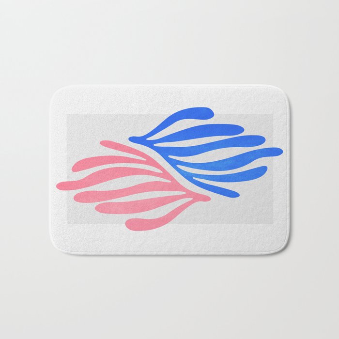 Blue & Pink Leaves: Matisse Series 01 Bath Mat
