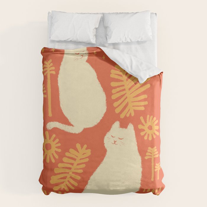 Abstraction Minimal Cat 27red Happy Go Lucky Duvet Cover