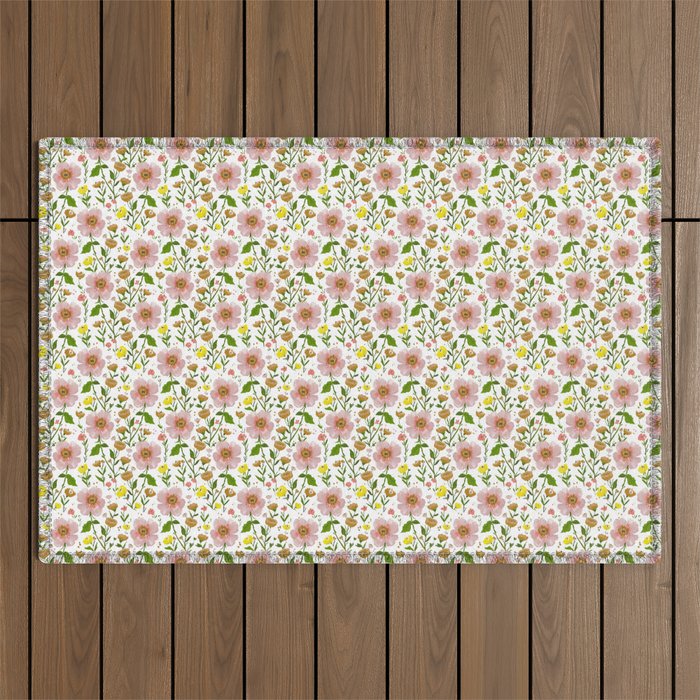 Summer Floral - Pink & Yellow Outdoor Rug