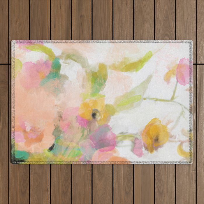 Pink Spring Summer Floral Abstract Outdoor Rug