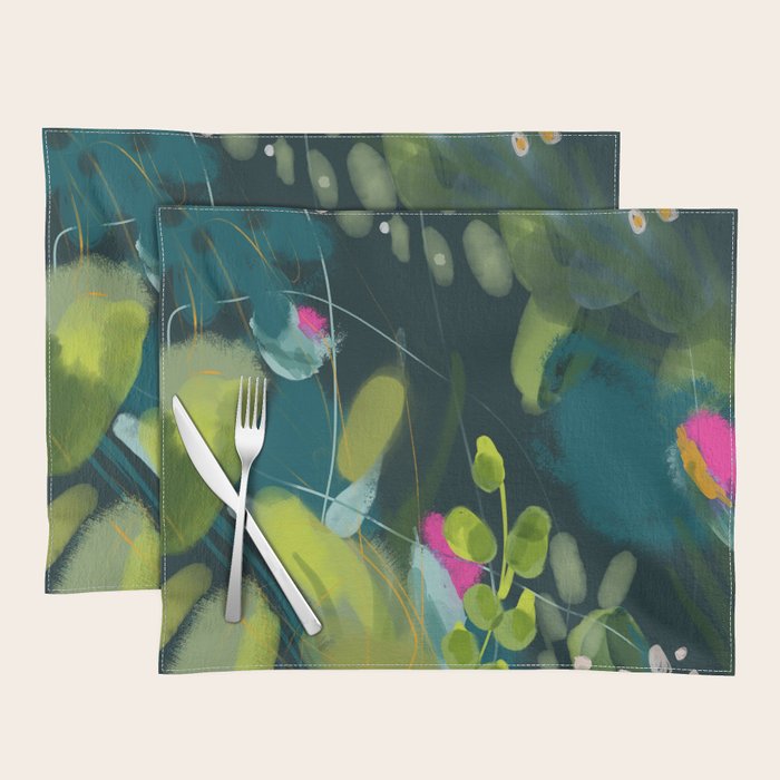 Abstract Jungle Fever Leaves In Floral Green Placemat