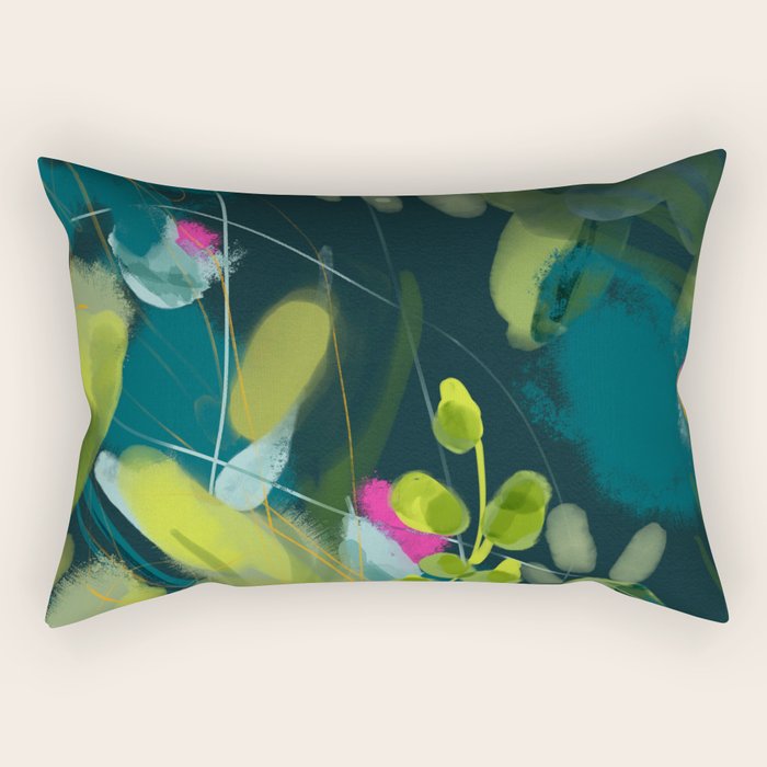 Abstract Jungle Fever Leaves In Floral Green Rectangular Pillow