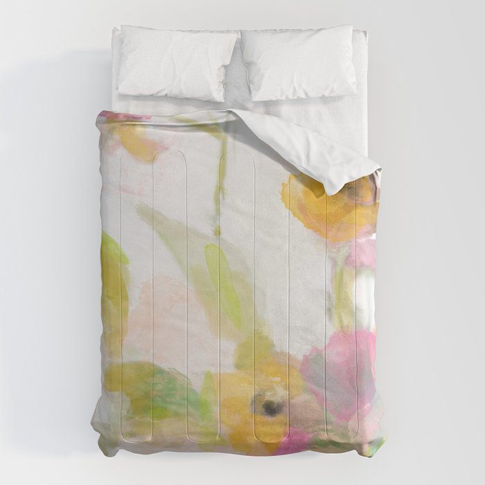 Pink Spring Summer Floral Abstract Comforter