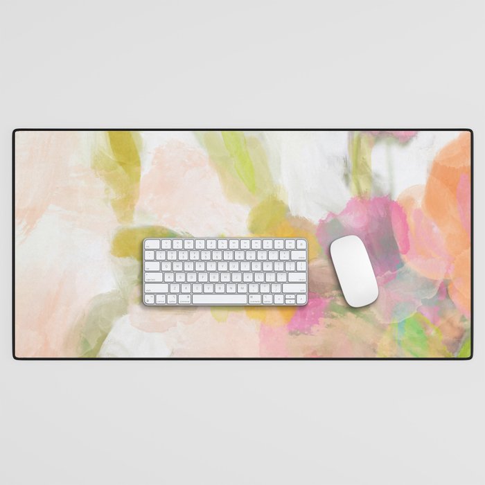Pink Spring Summer Floral Abstract Desk Mat