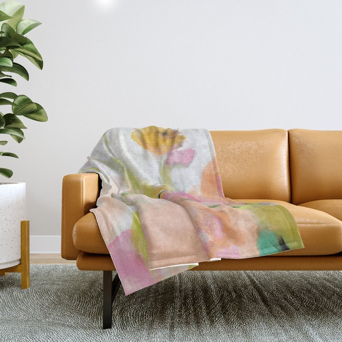 Pink Spring Summer Floral Abstract Throw Blanket