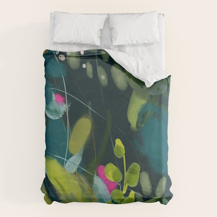 Abstract Jungle Fever Leaves In Floral Green Duvet Cover