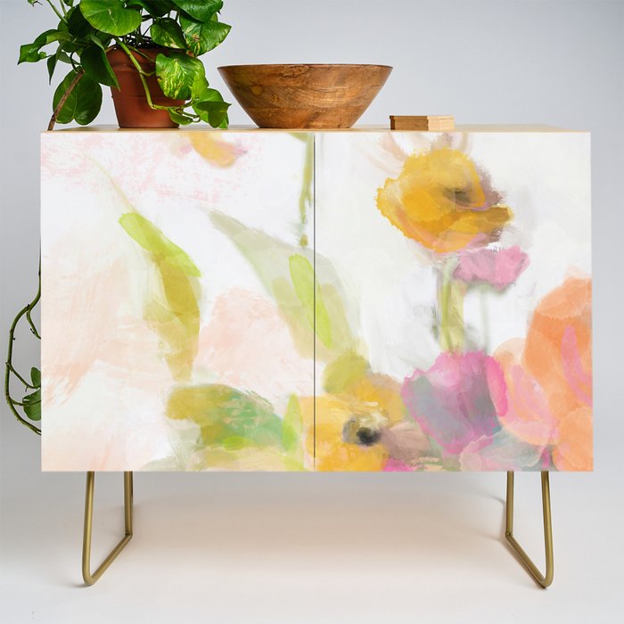 Pink Spring Summer Floral Abstract Credenza